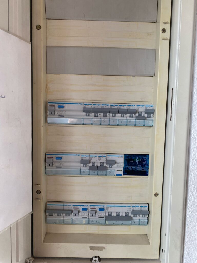 Elektrotechnik Projekt Mannheim – Fertig erneuerter Schaltkasten mit installierten FI-Schaltern